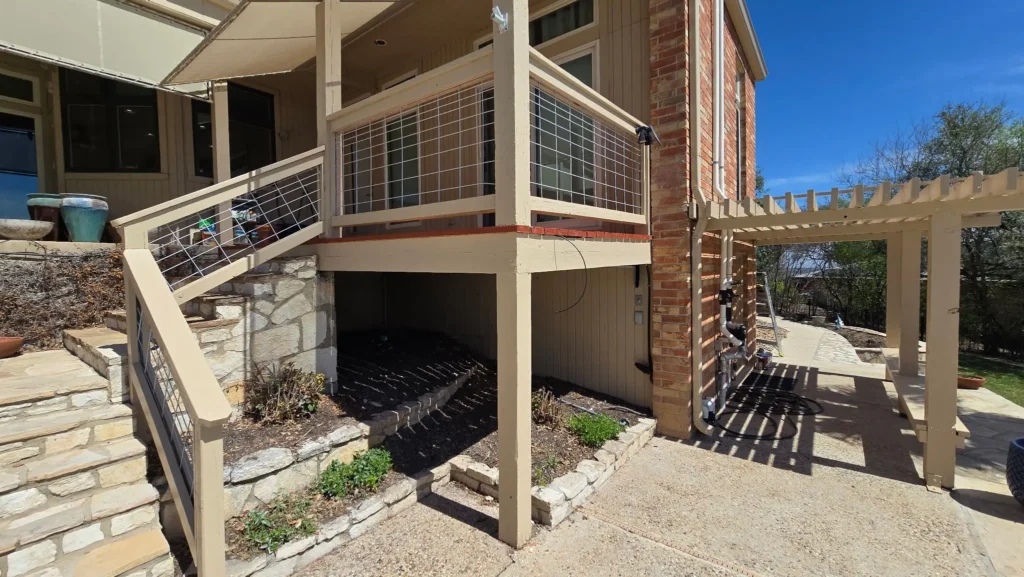 Residential painted deck, stairs, and pergola